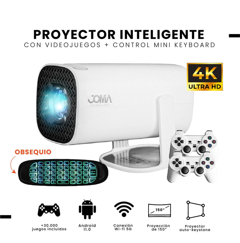 Proyector Android Plataformas Streaming 4K Juegos Hasta 200 Pulgadas Control Air Mouse