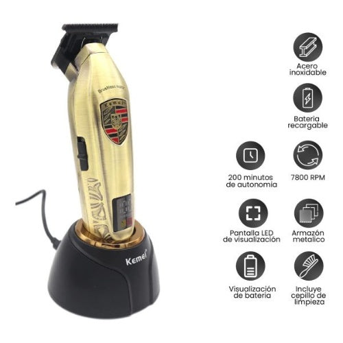 Patillera De Lujo Premium Kemei Pro Con Guias Pantalla Profesional