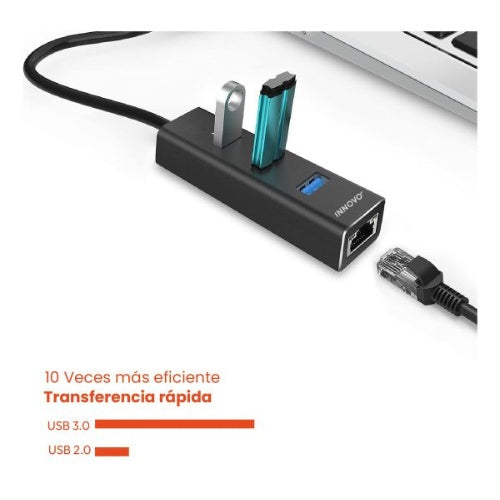 Hub Multipuertos Metalico Red Gigabit Rj45 1000Mbps Usb 3.0