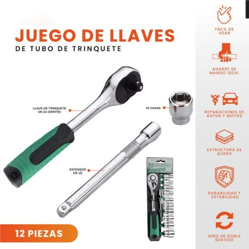 Juego De Herramienta Manual Copas Rachet Extensor 12 Pz Chrome Vanadium Germany Innovo