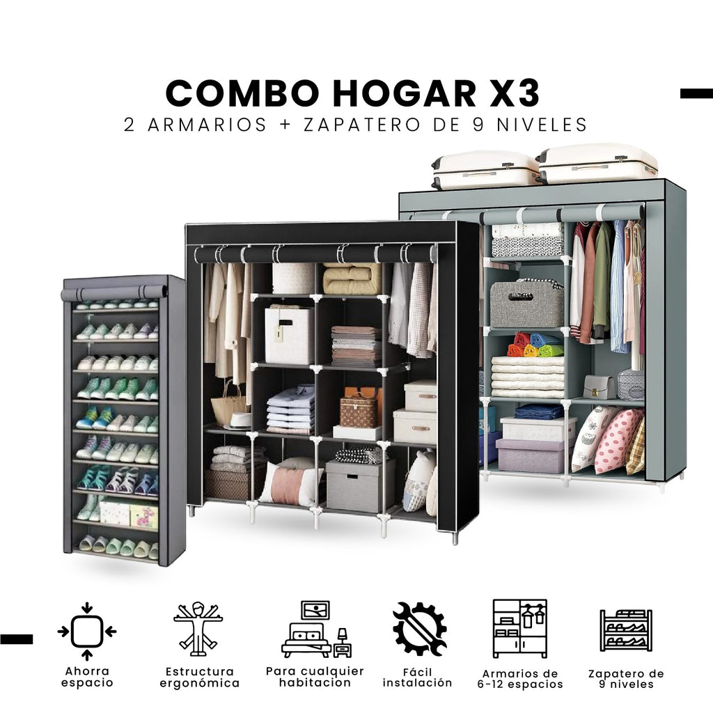 Closet Organizador Hogar X2 Armarios Ropa + Zapatero 9 Niveles Innovo Home