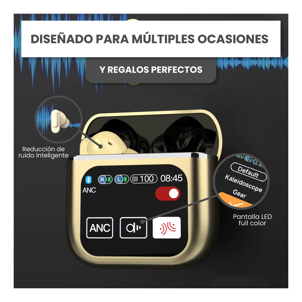Audifonos Bluetooth 5Ta Generacion Cancelacion Ruido Pantalla Dorado 5.2