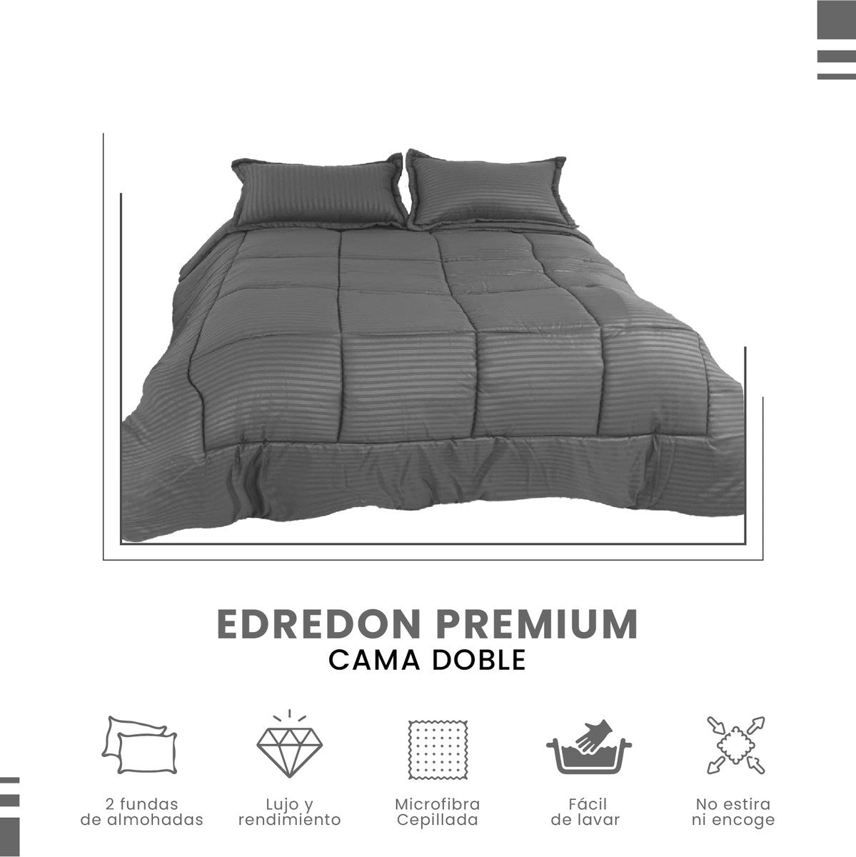 Edredon Cubrelecho Premium Cama Doble Con Fundas Para Almohada Innovo Gris