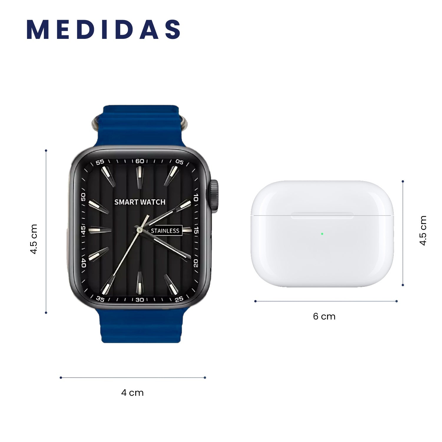 Combo Smartwatch Sport V11 Classic Suit 7 Pulsos Negro Con Audifonos Y Soporte Giratorio Celular