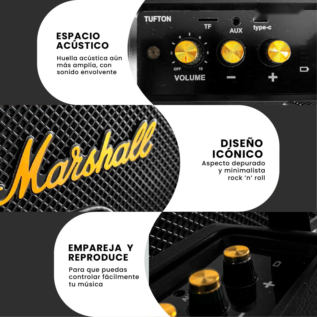 Parlante Retro Bluetooth Estilo Marshall Negro Potente Clasico Replica 1.1