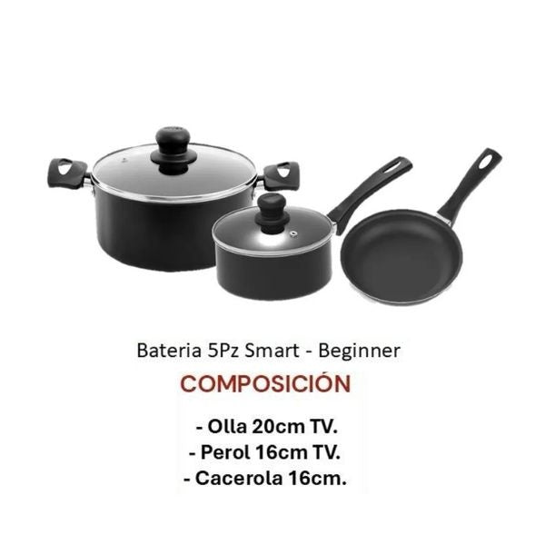 Bateria De Cocina Imusa 5 Piezas Antiadherente Sarten Olla Perol Tapa Vidrio