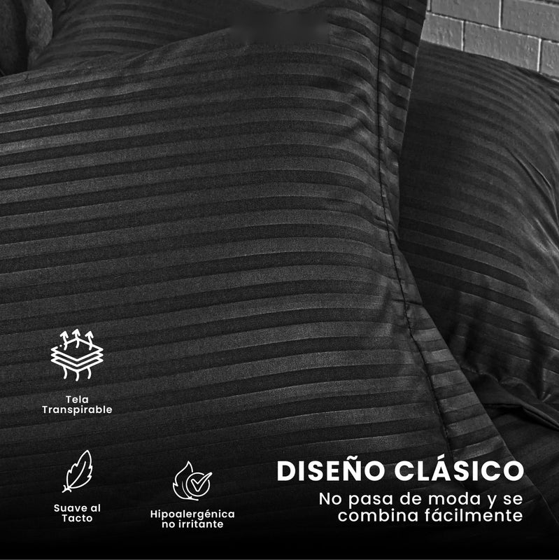 Edredon Microfibra Para Cama Sencilla 2 Fundas Tela Suave Negro