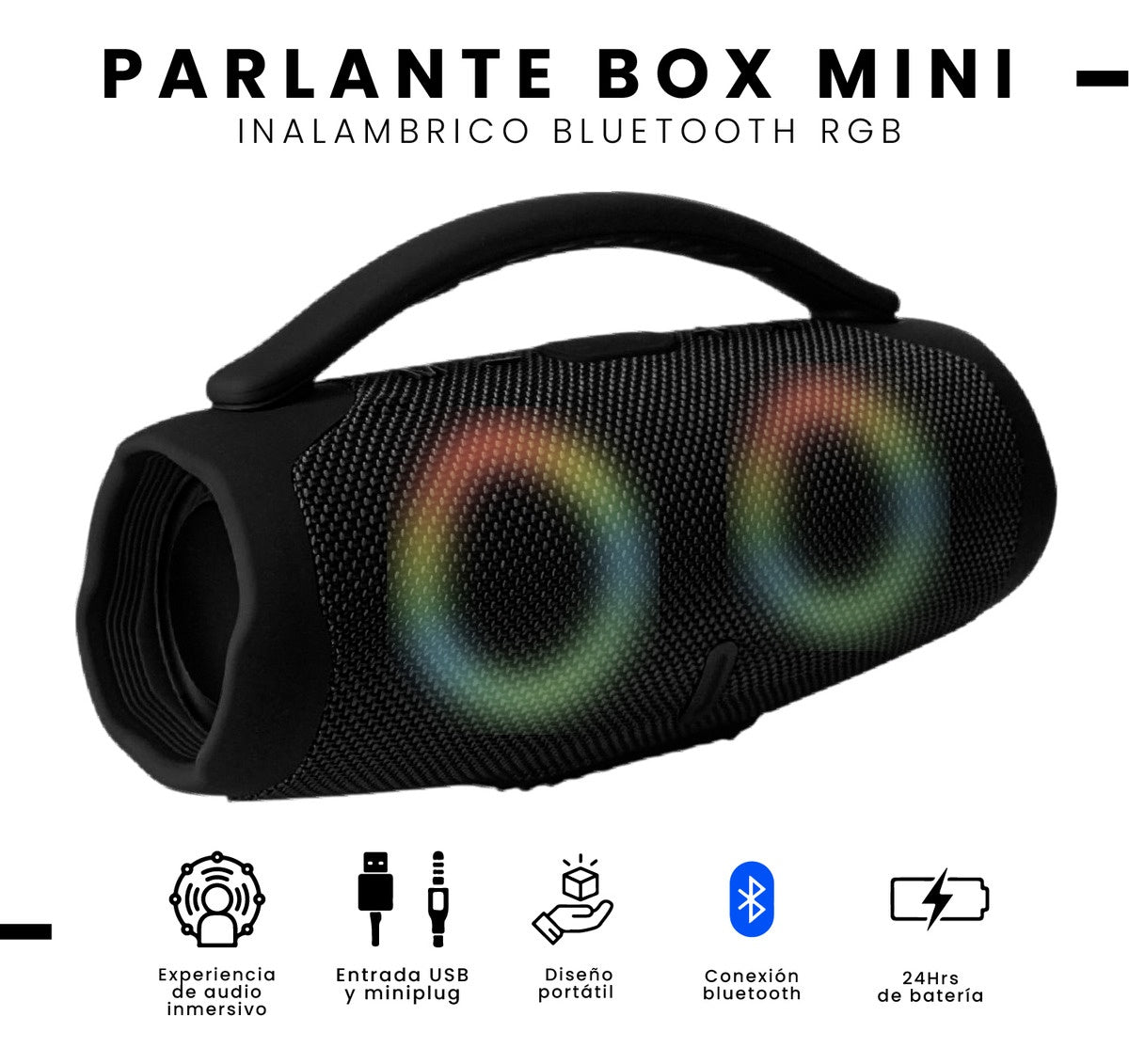 Mini Bocina Parlante Portatil Box Bluetooth Recargable Rgb Negro Innovo Tech