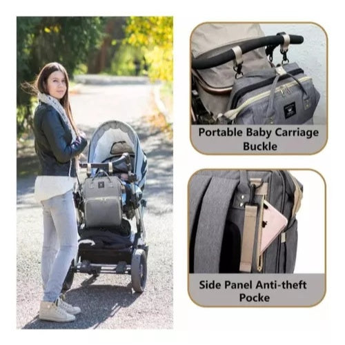 Bolso Panalera Multifuncional Corral 3 En 1 Para Bebes Color Gris