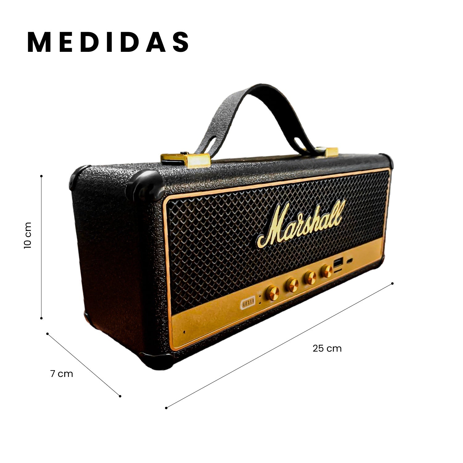 Parlante Bluetooth Sonido Potente Usb Mp3 Fm Marshall Clasic Negro Replica 1.1