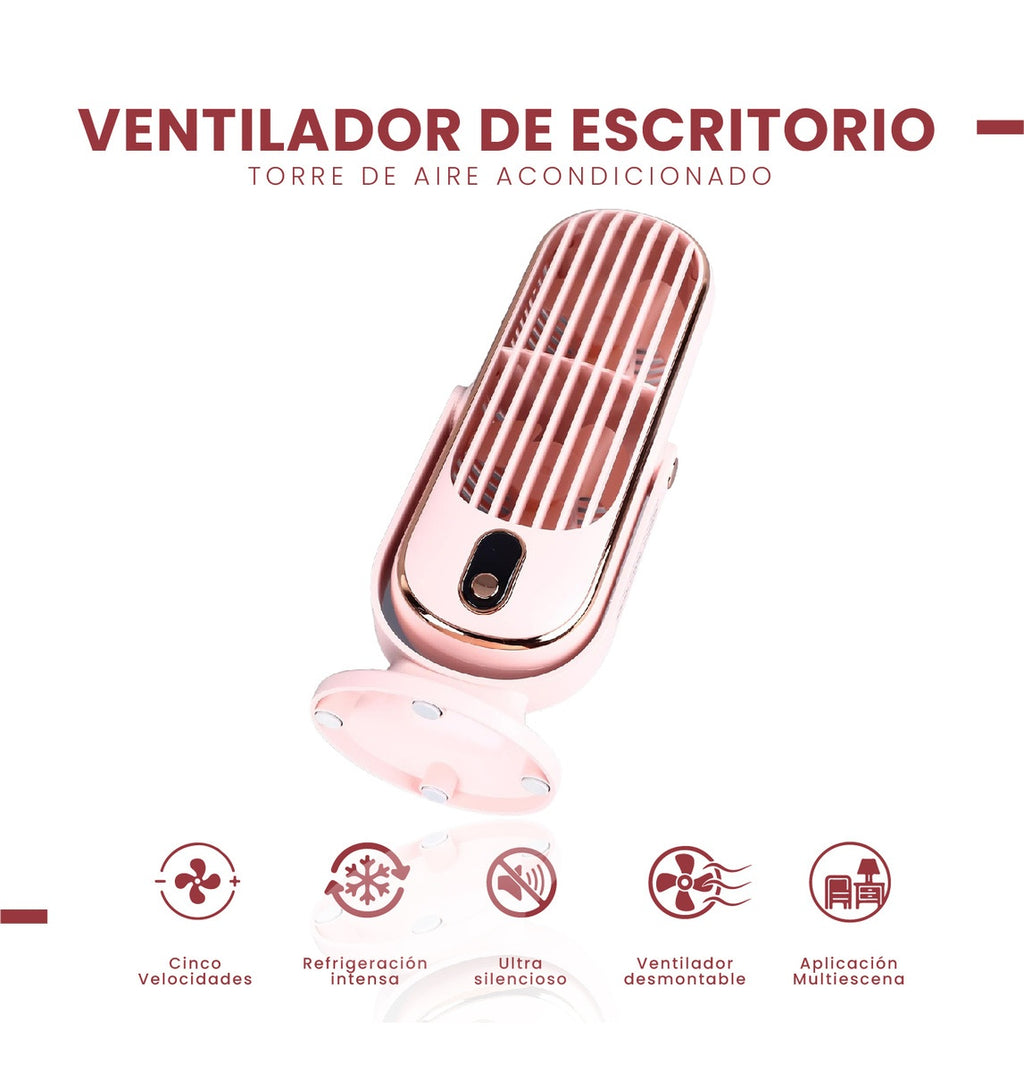 Ventilador Mesa Escritorio Digital 5 Velocidades Elegante Innovo Recargable Edicion Pink