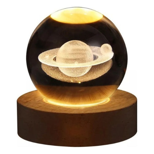 Luz Nocturna Luz De Cristal Esfera Planeta Saturno Luz Calida