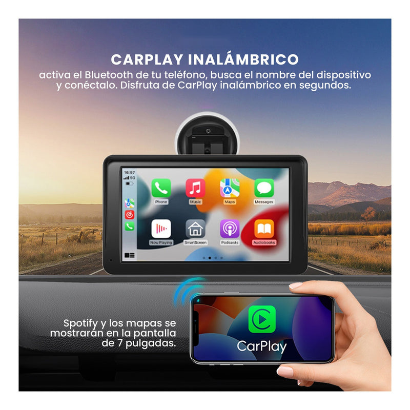 Gps Portatil Carplay & Android Auto Inalambrico 7 Pantalla Tactil Hd Camara Reversa Universal