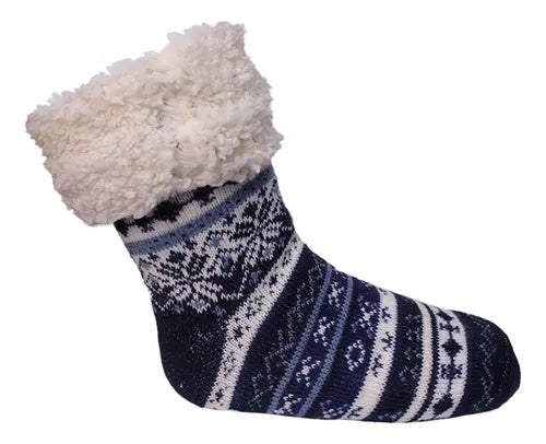 Combo Duo Medias Termicas Peluche + Cobija Termica Ovejera 180 X 240 Azul Doble Faz