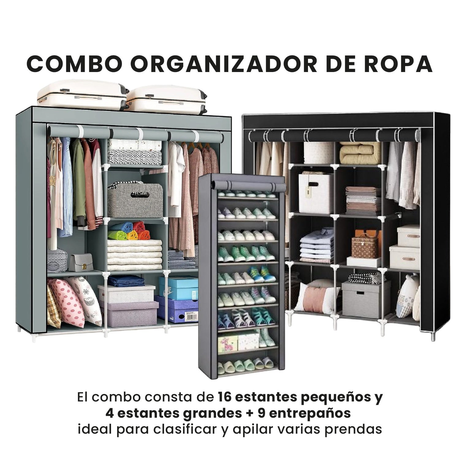 Closet Organizador Hogar X2 Armarios Ropa + Zapatero 9 Niveles Innovo Home