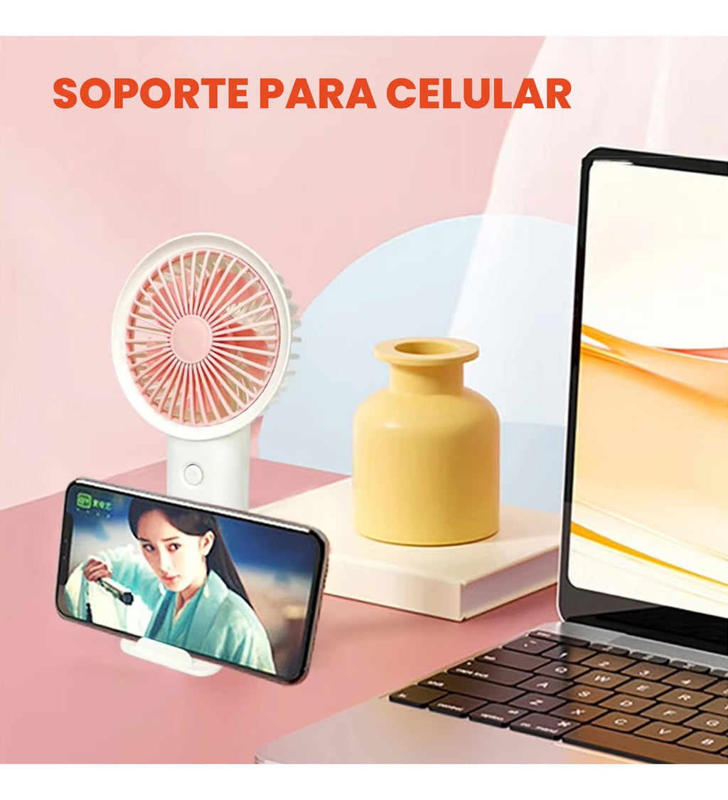 Mini Ventilador Recargable Soporte De Celular 3 Velocidades