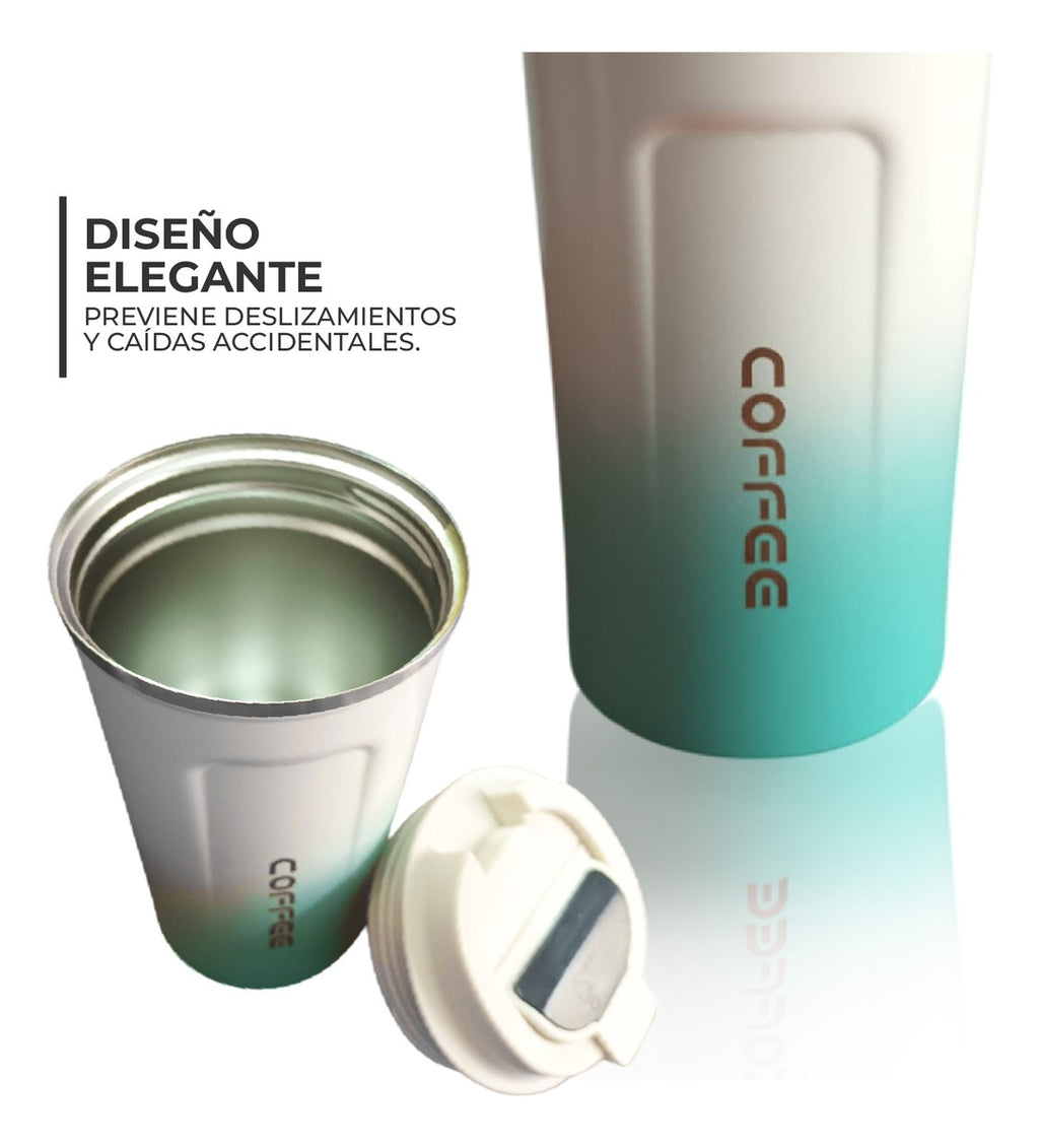 Vaso Termico Digital Indicador Temperatura Led Blanco Mix Green Cofee