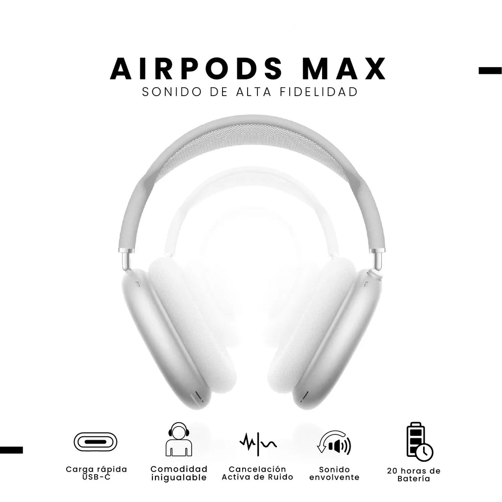 Audifonos Airpods Max 1.1 Replic Magnetica Full Sonido Bluetooth Estuche Blanco