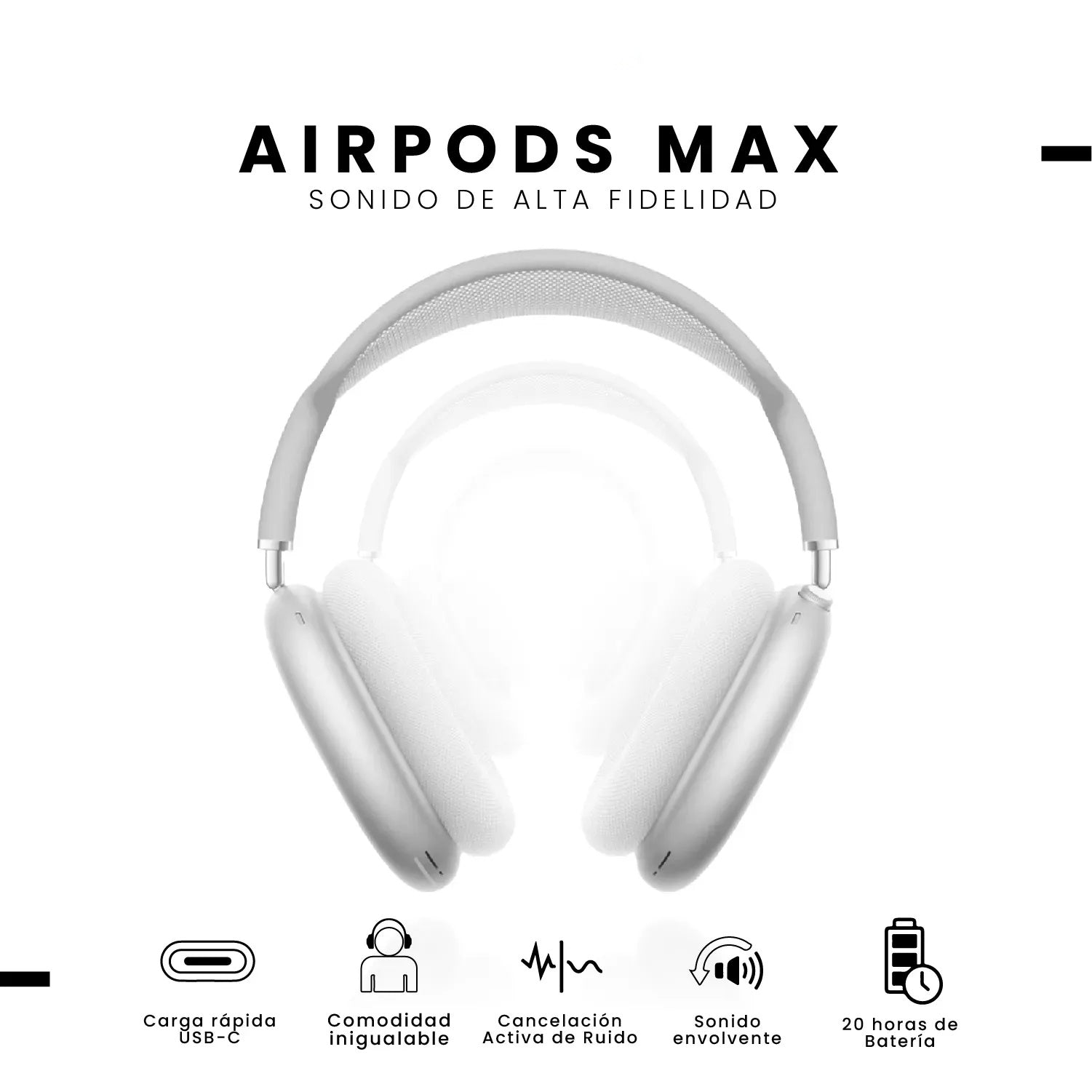 Audifonos Airpods Max 1.1 Replic Magnetica Full Sonido Bluetooth Estuche Blanco