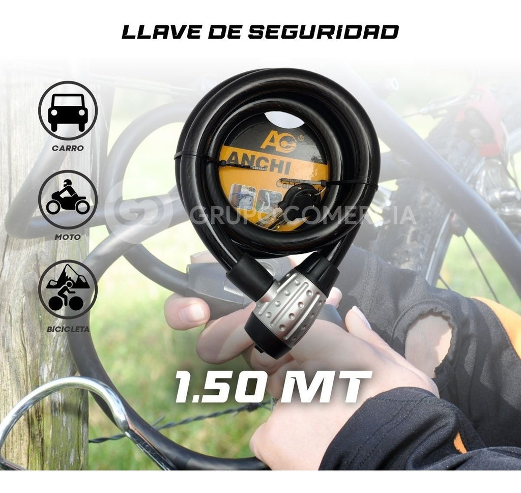 Candado Guaya Bicicleta / Moto Alta Seguridad 2 Llaves 1.5 M