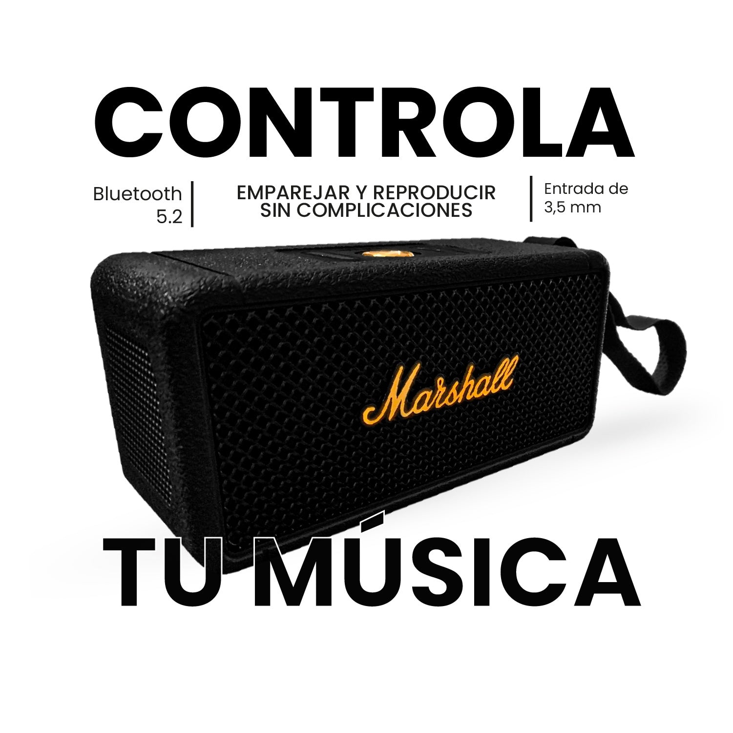 Parlante Bluetooth Sonido Potente Usb Mp3 Fm Marshall Black Replica 1.1