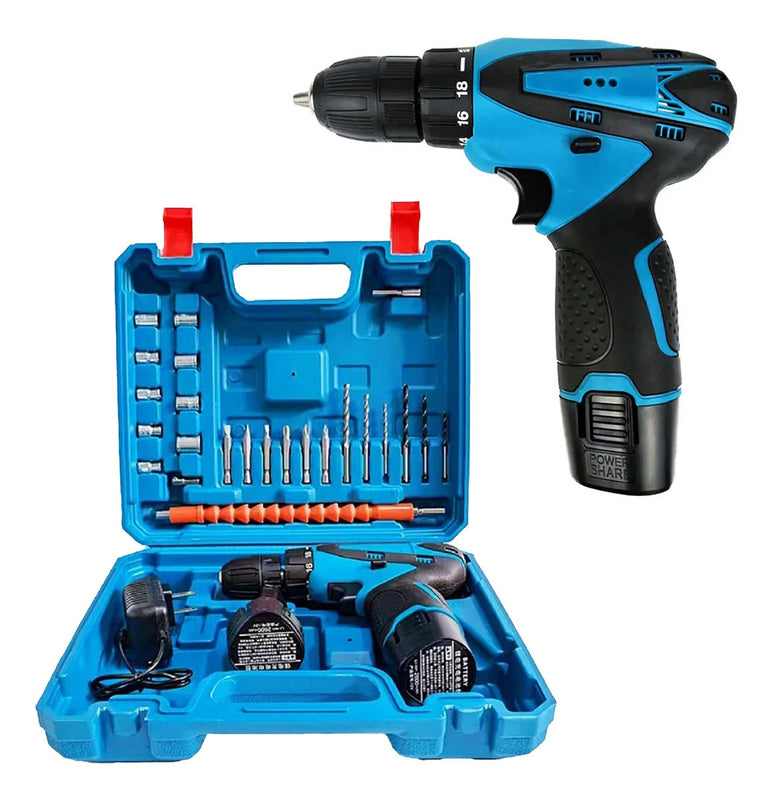 Taladro Con Estuche Inalambrico Doble Baterias 25 Accesorios Maletin Percutor