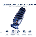 Mini Ventilador Mesa Escritorio Digital 5 Velocidades Recargable Azul Con Dorado