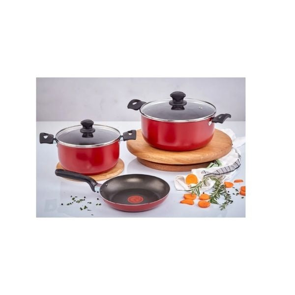 Bateria De Cocina Imusa Colors 5 Piezas Roja Antiadherente Con Tapa De Vidrio