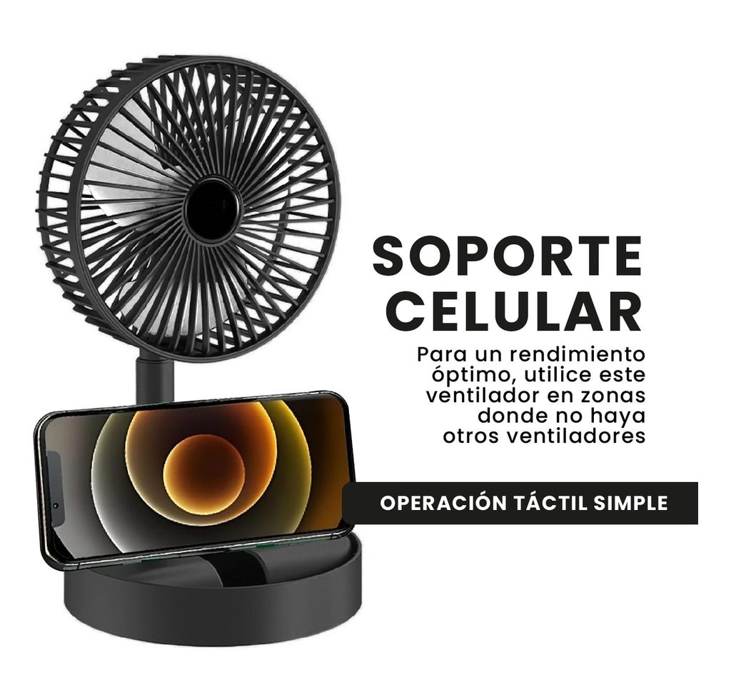 Mini Ventilador De Mesa Portable Potente 3 Velocidades Soporte Para Celular Innovo Negro