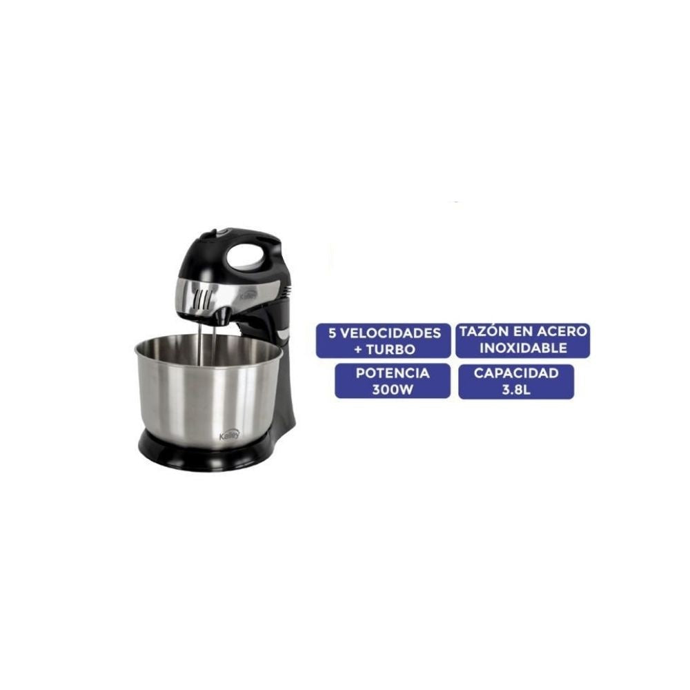 Batidora De Pedestal Kalley 300W Tazon En Acero Inoxidable 3.8L Turbo