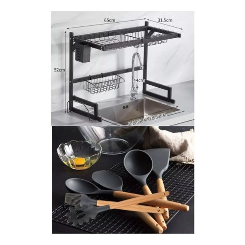 Platero Organizador De Loza Escurridor Con Set 12 Utensilios