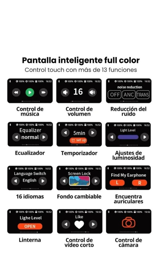 Audifonos Air Segunda Generacion Full Sonido Pantalla Cancelacion Ruido Anc Bluetooth 5.2 Innovo