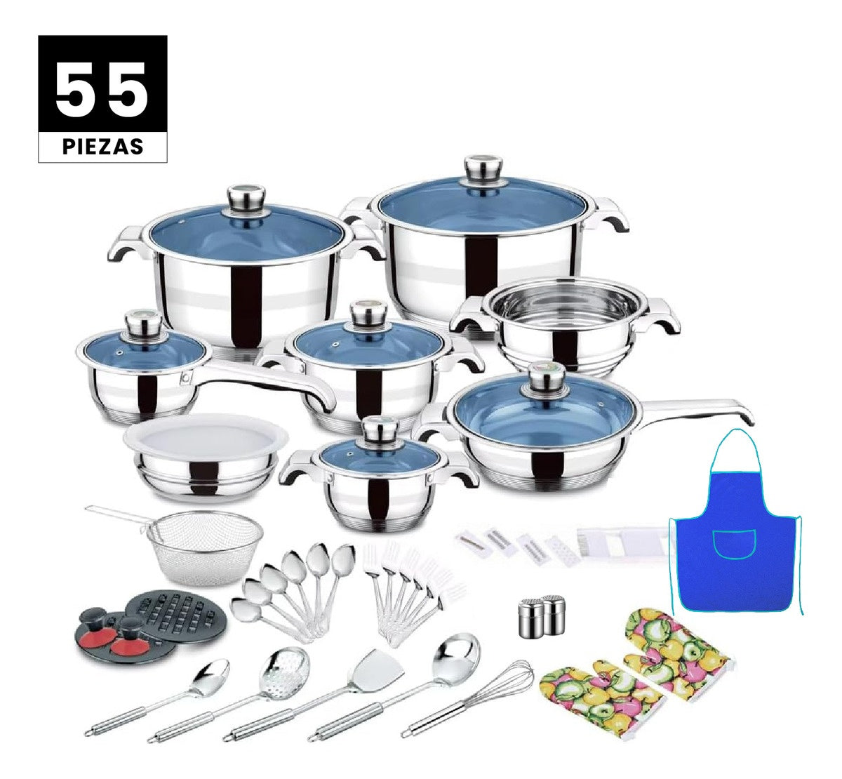 Juego De Ollas Y Sartenes 55 Piezas Acero Quirurgico Inoxidable Premium Cook Ware