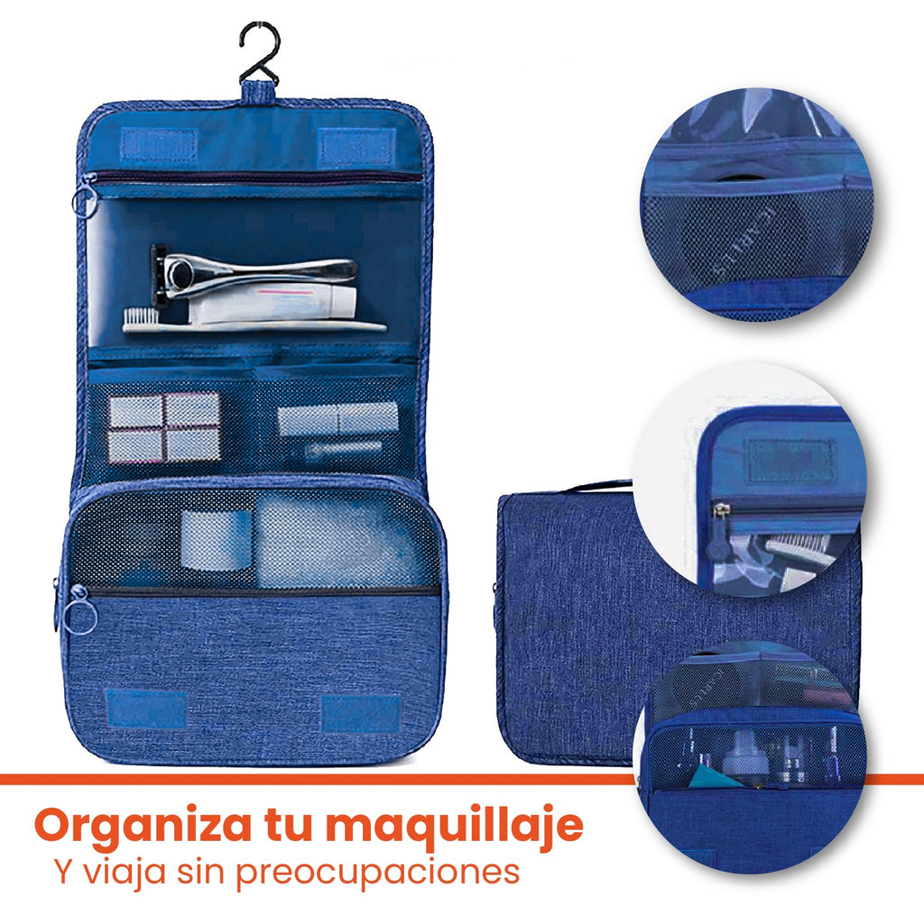 Combo Organizador De Viaje Equipaje Cosmetiquera Maquillaje Y Bolso Ropa Interior Azul