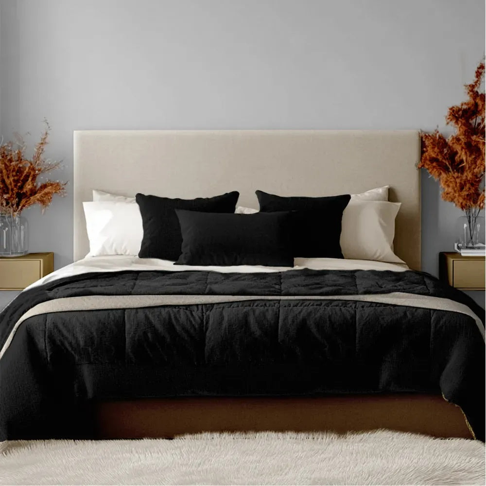 Combo Cubrelecho Termico Cama Doble Negro + Lampara Mesa De Noche Lujo 3 Tonos