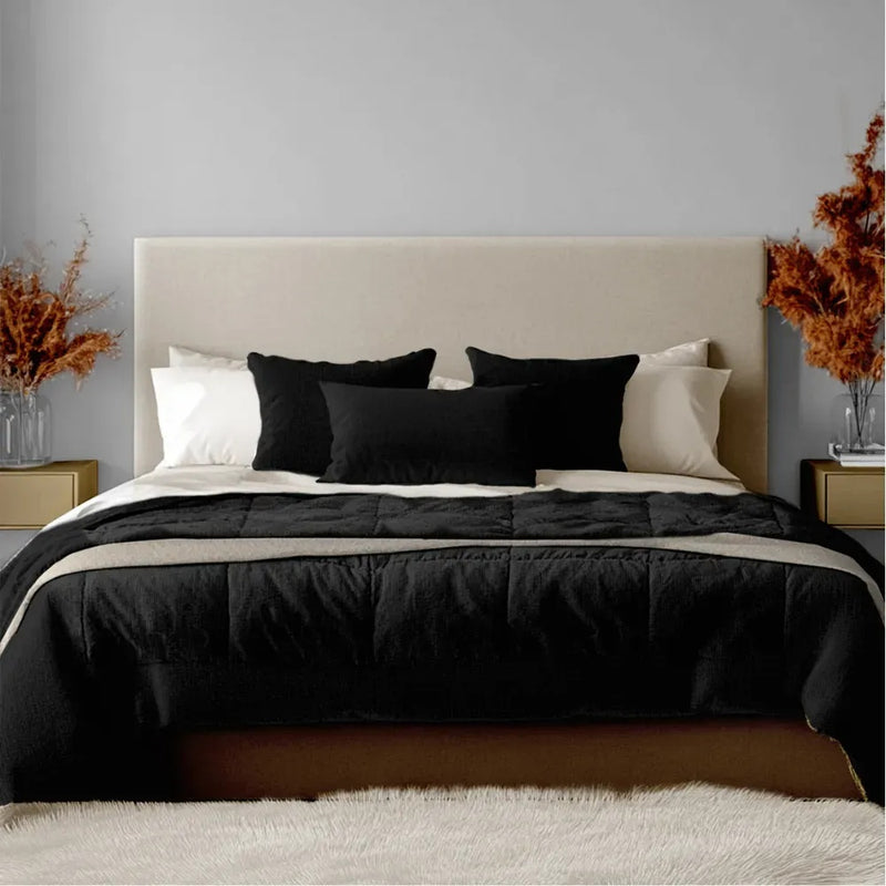 Combo Cubrelecho Termico Cama Doble Negro + Lampara Mesa De Noche Lujo 3 Tonos