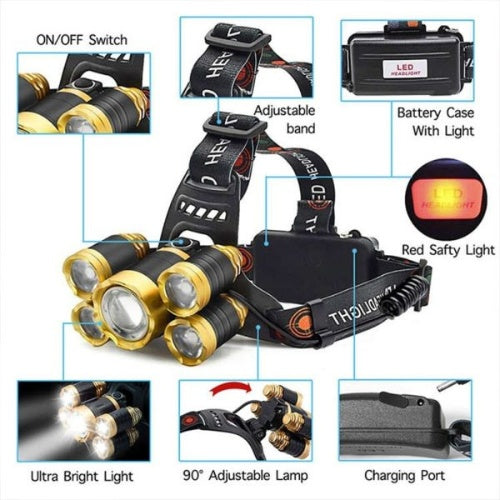 Linterna Minera Recargable Ciclismo 5000 Lumenes Para Cabeza