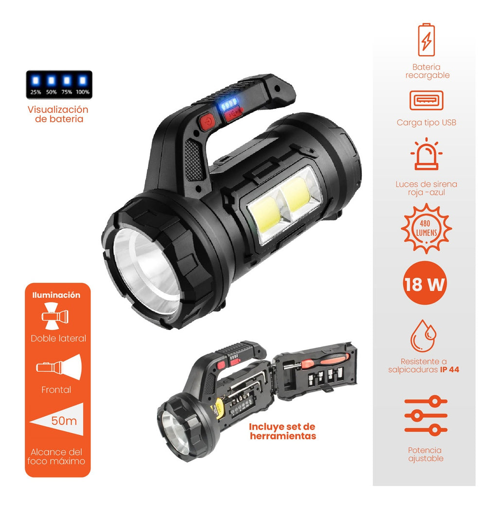 Linterna Led Multifuncion Kit Herramientas Basicas Recargable