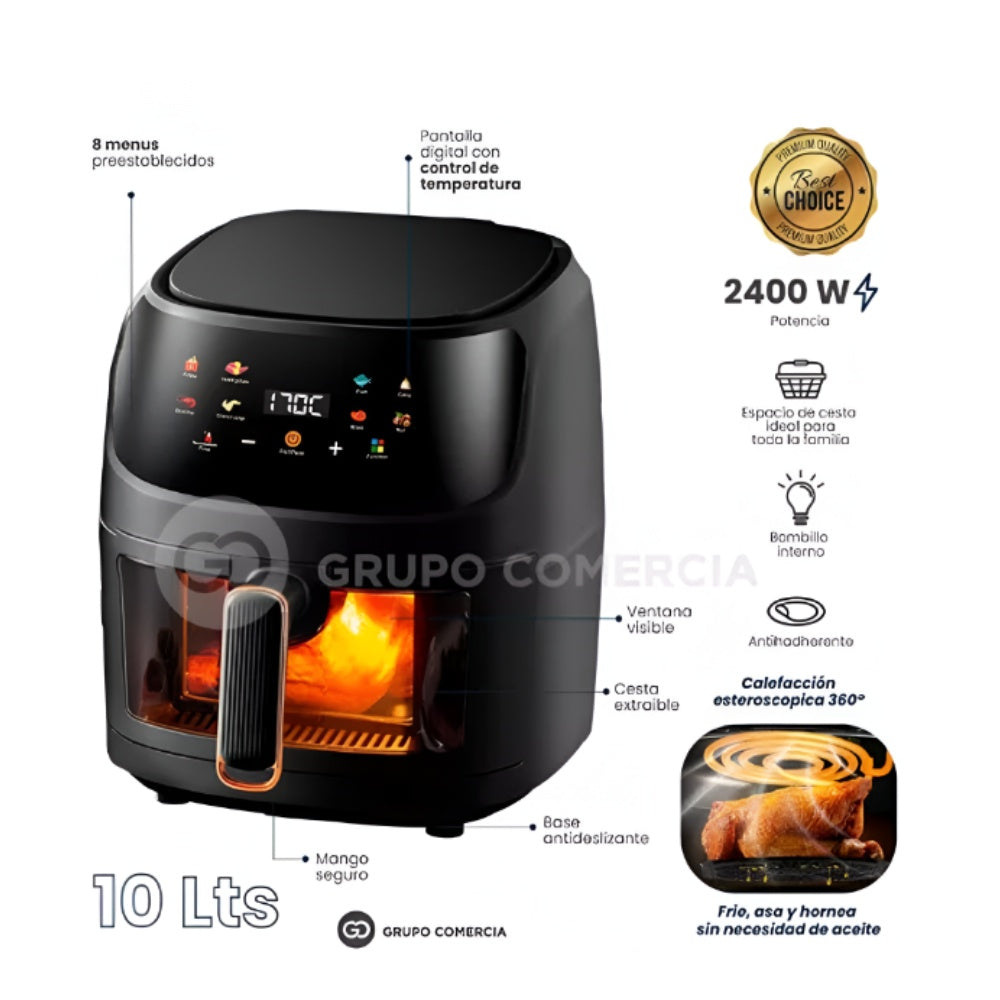 Freidora Olla De Aire Caliente 10L 2400W Digital Air Fryer Gran Capacidad + Obsequio