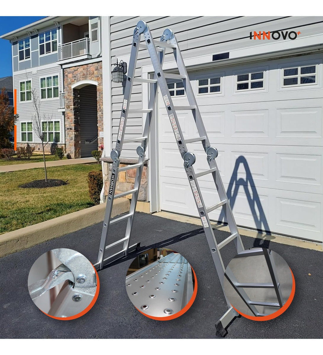 Escalera Todo En 1 Multifuncion 16 Pasos Ajustable Aluminio Practica Innovo Resiste 150 Kilos Multifuncional