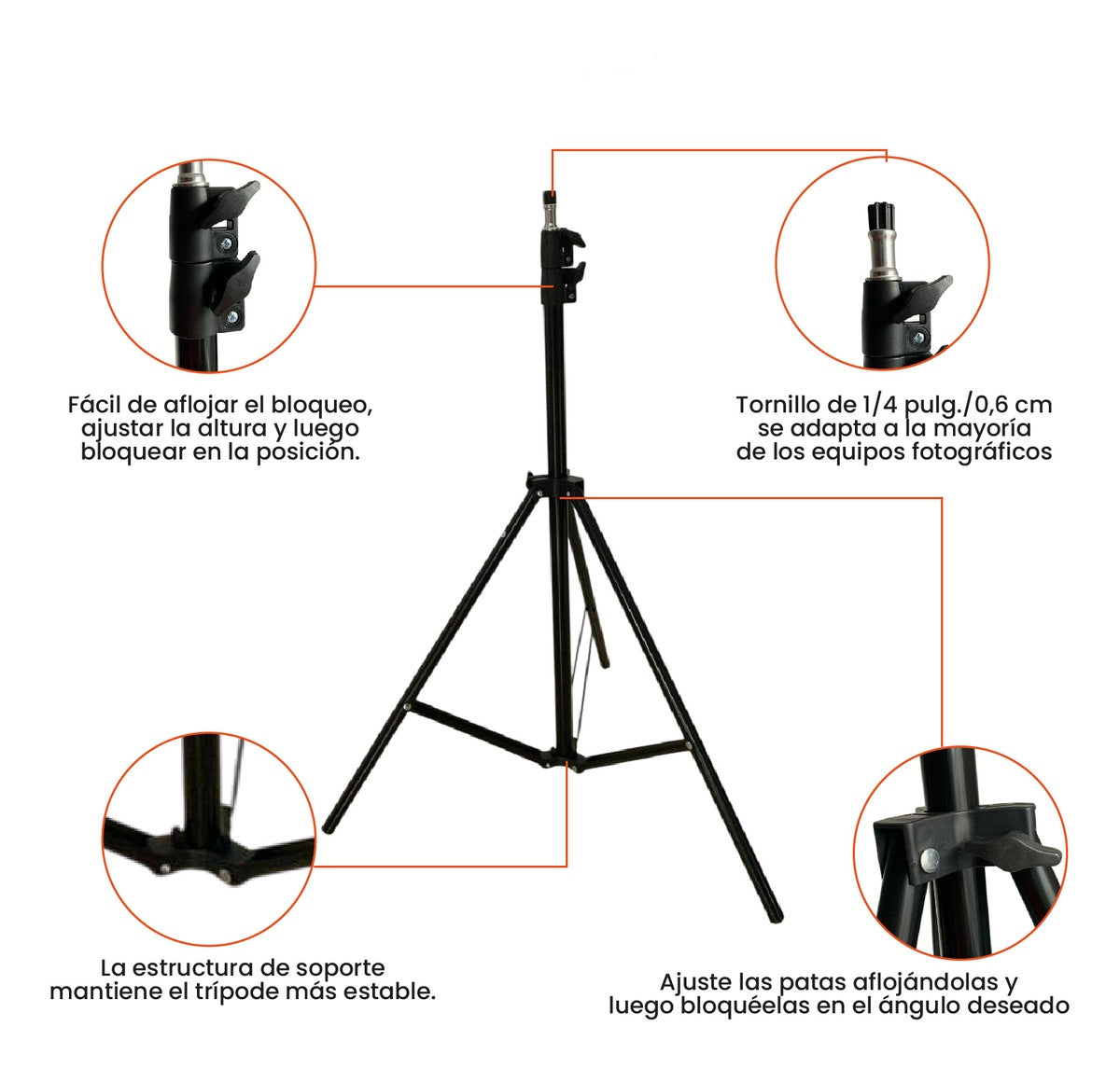 Tripode Universal Ajustable Hasta 2M Con Tornillo De 1/4 Metalico