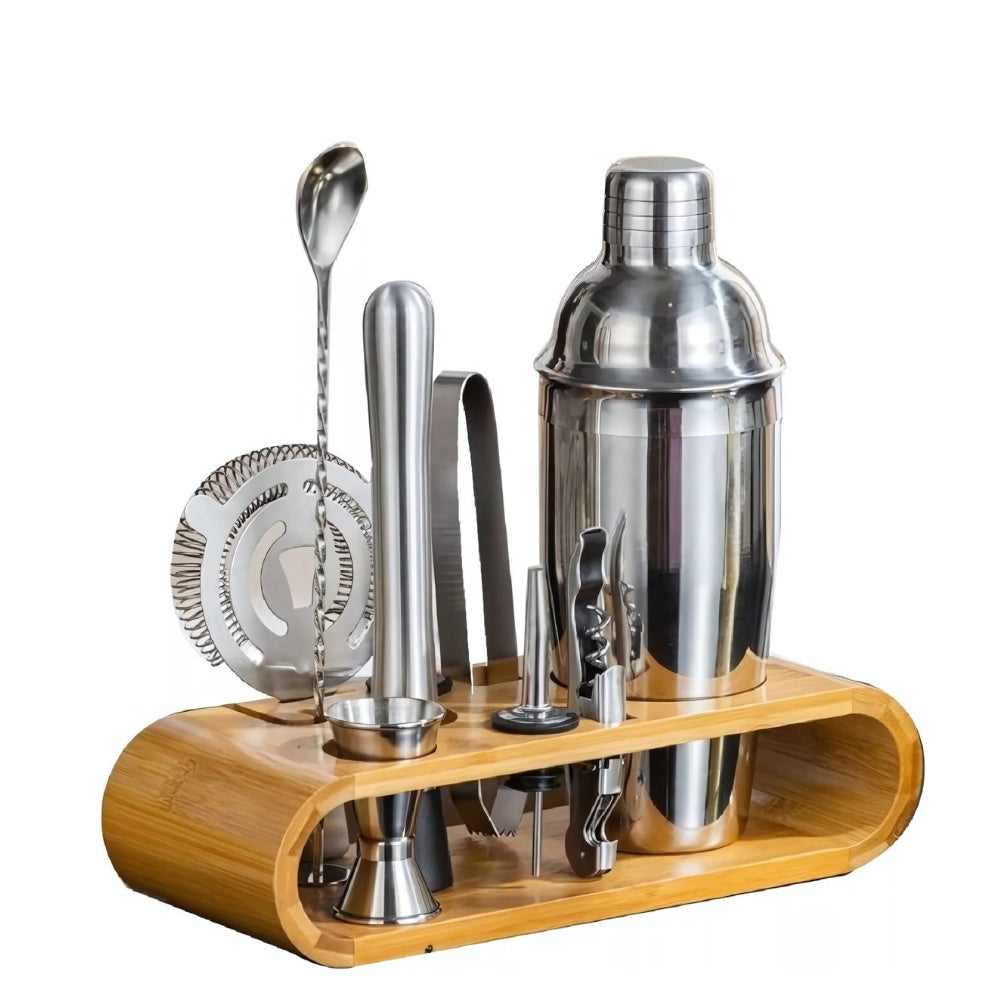 Bartender Coctelera Set Utensilios Bar Inoxidable 9 Piezas Bambu Premium Profesional