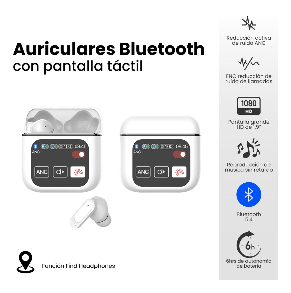 Audifonos Bluetooth 5.2 5Ta Generacion Blanco Pantalla Innovo