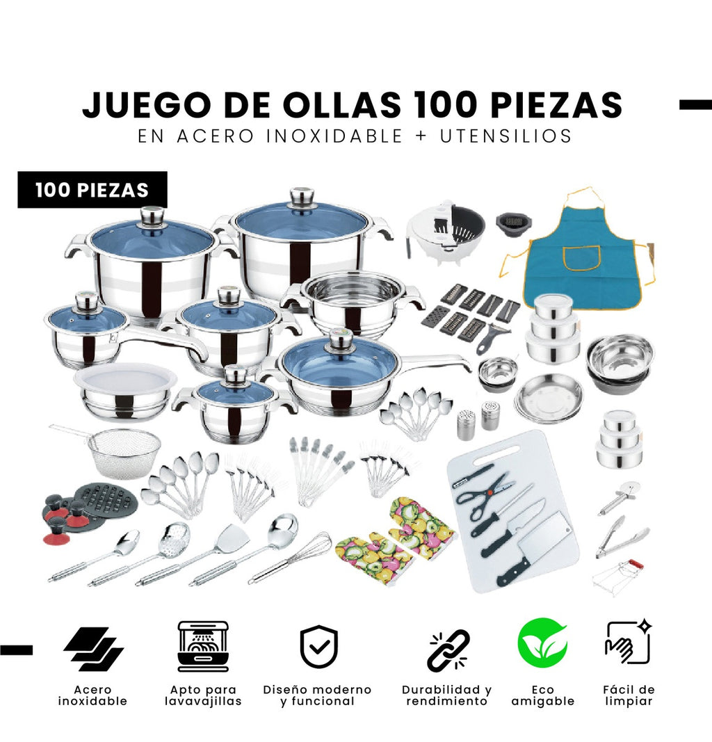 Juego De Ollas 100 Piezas Acero Quirurgico Inoxidable Utensilios Cocina Infaltables Cook Ware