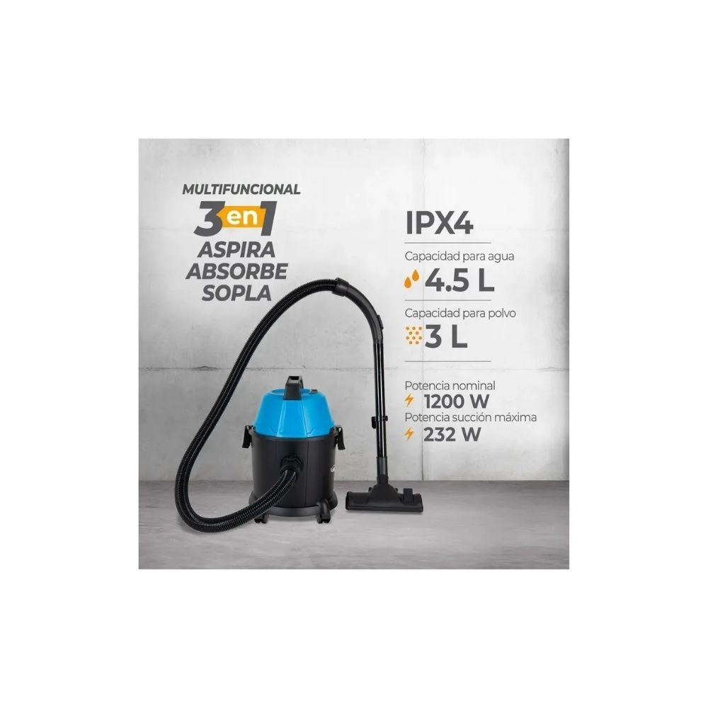 Aspiradora Kalley 3 En 1 Agua Y Polvo 15L 1200W Con Filtro Hepa