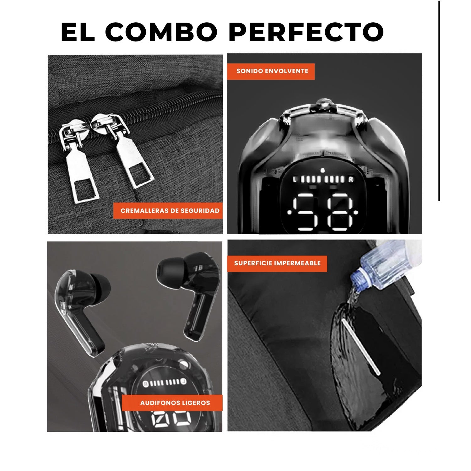 Morral Antirrobo Con Puerto Usb Y Compartimento Para Laptop Con Audifonos Bluetooth