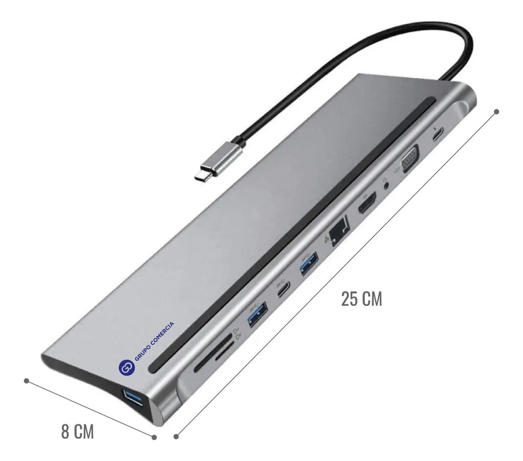 Hub Multipuertos Usb C 11 En 1 Red Gigabit Hdmi 4K Soporte
