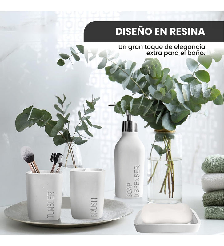 Organizador De Bano 4 Piezas De Lujo Con Dispensador De Jabon Premium Blanco