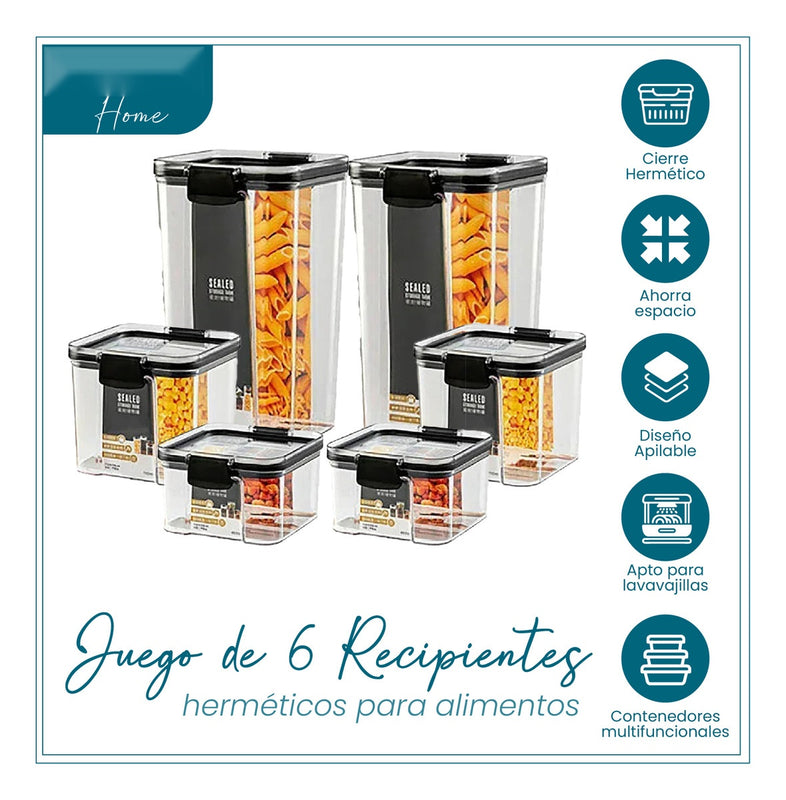 Recipientes Hermeticos 6 Piezas Irrompibles Premium Organizadores De Cocina Alimentos