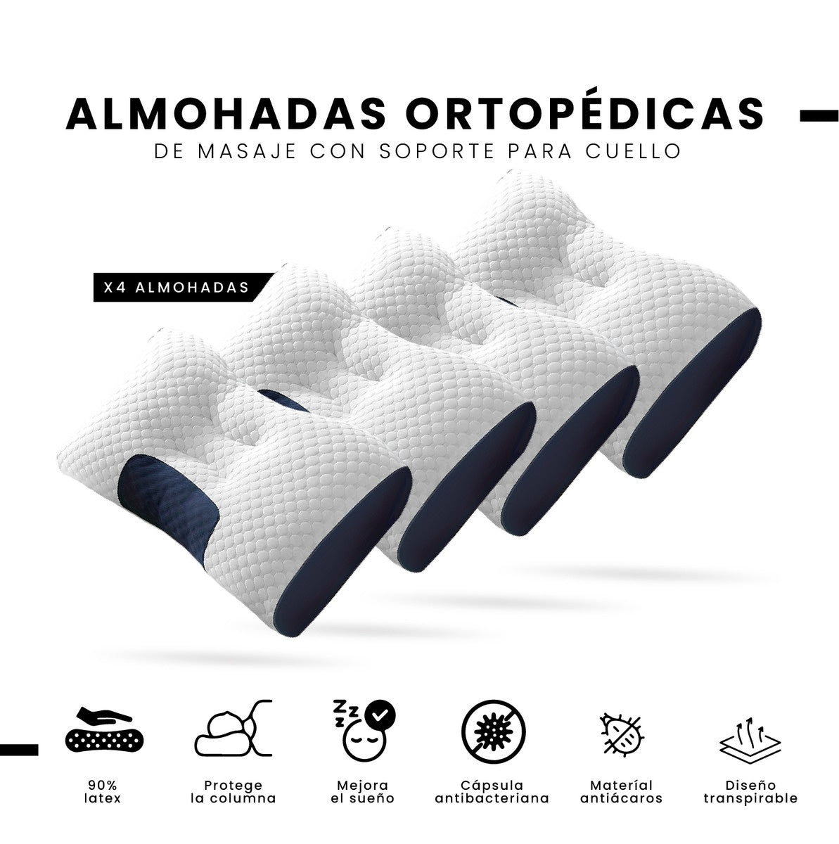 4 Almohadas Semi Ortopedicas Alto Confort Home Cervical Antiacaros